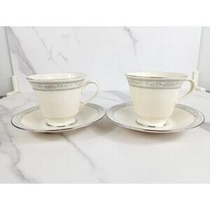 Lenox Charleston China Teacup & Saucers Porcelain Ivory Year 90's Dinnerware x4